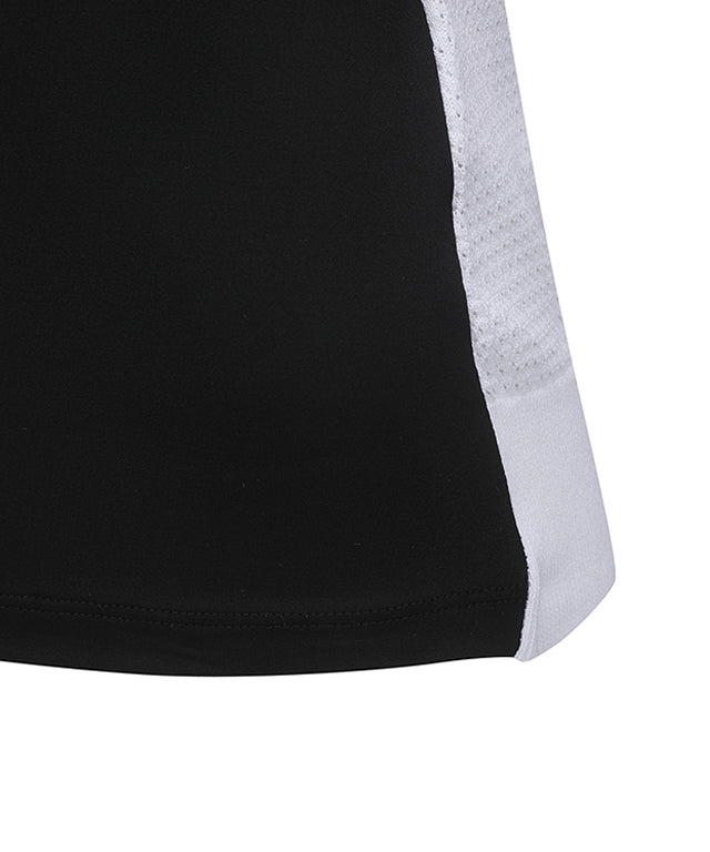 ANEW Golf Women's Back Knit Block Short T-Shirt in Black, featuring a stylish design with a mesh back panel for breathability.